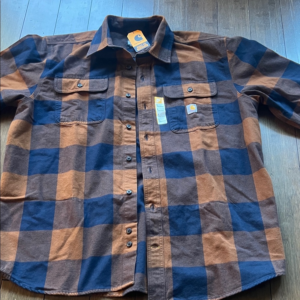 Carhartt Men's Navy and Brown Checkered Shirt